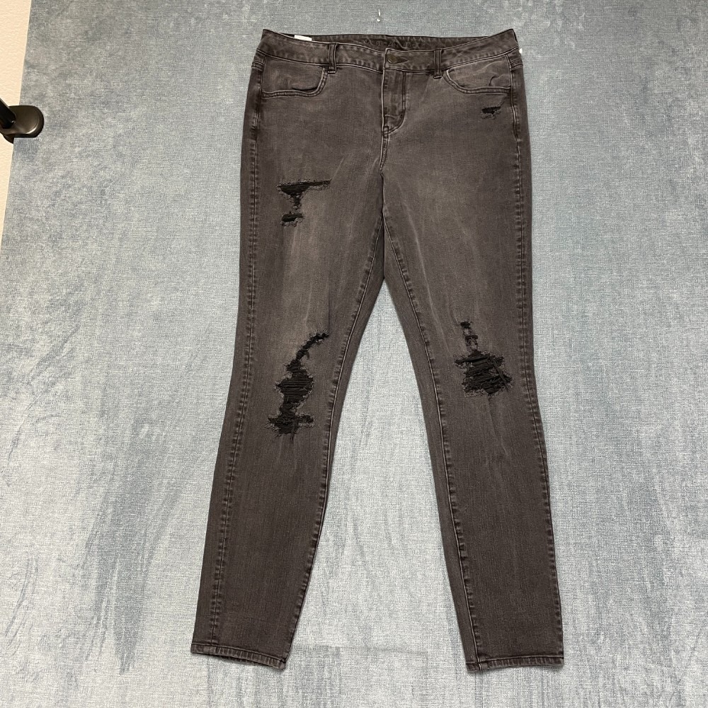 American Eagle Outfitters Jeans Womens 14 Black Denim Cotton Stretch Skinny Leg